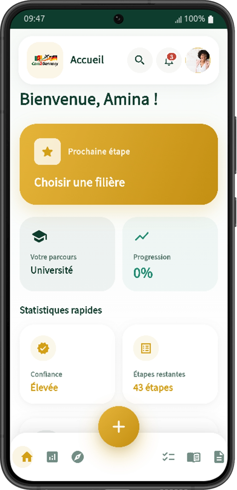 Écran d'accueil de l'application Cam2Germany