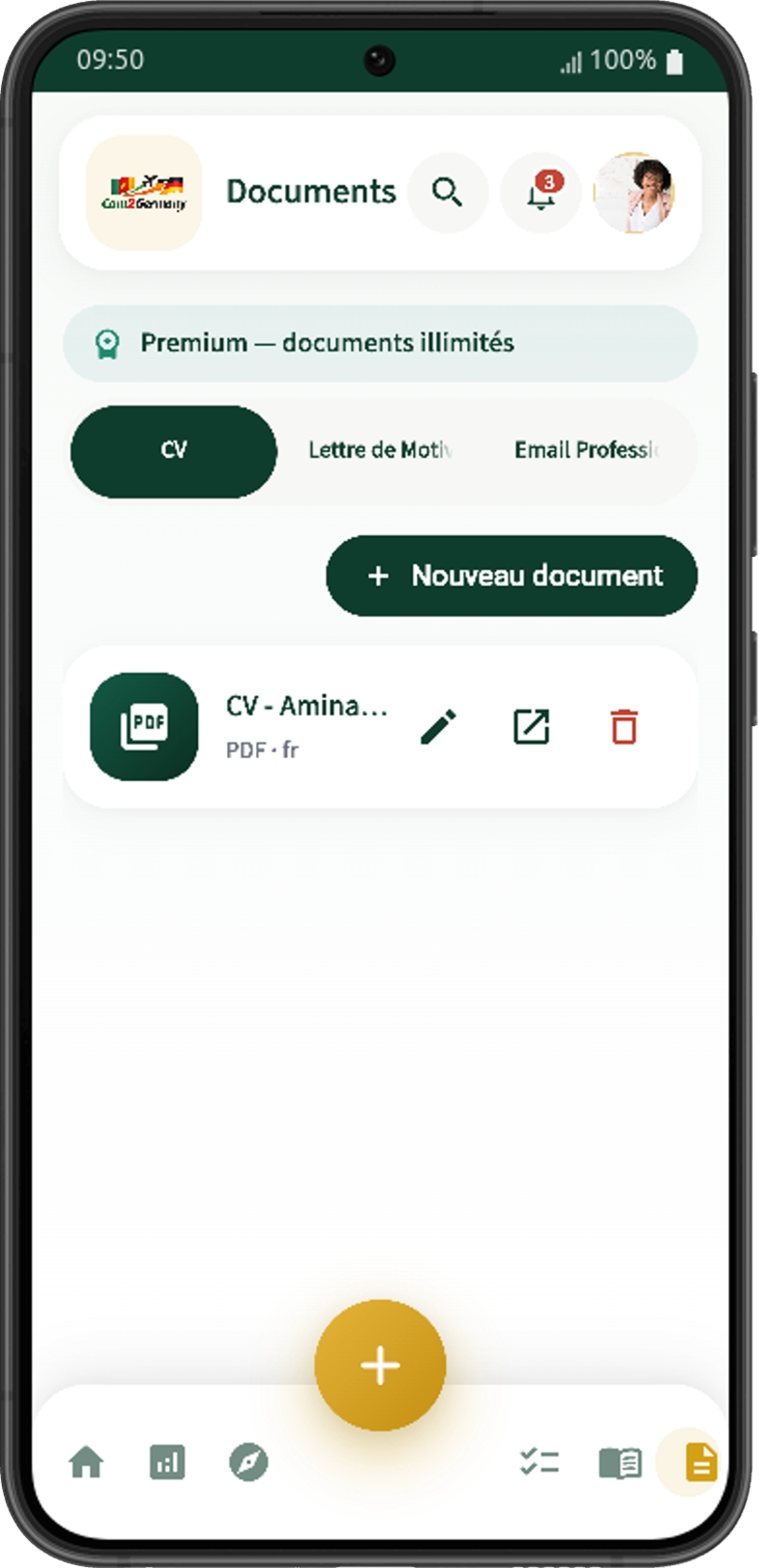 Documents générés (CV, lettre, email)
